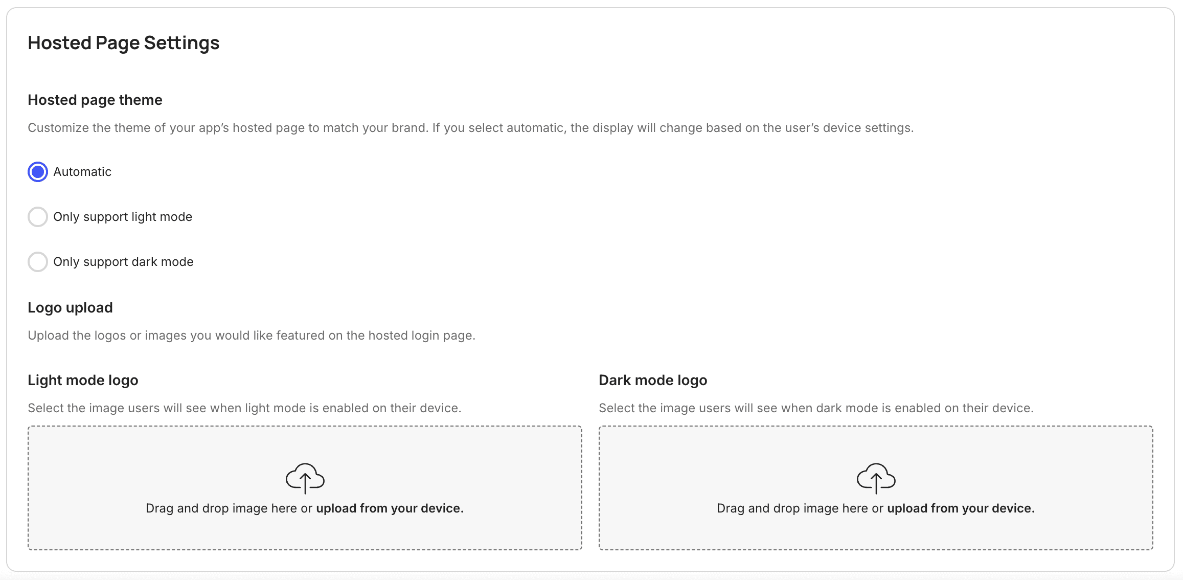 Hosted page theming settings