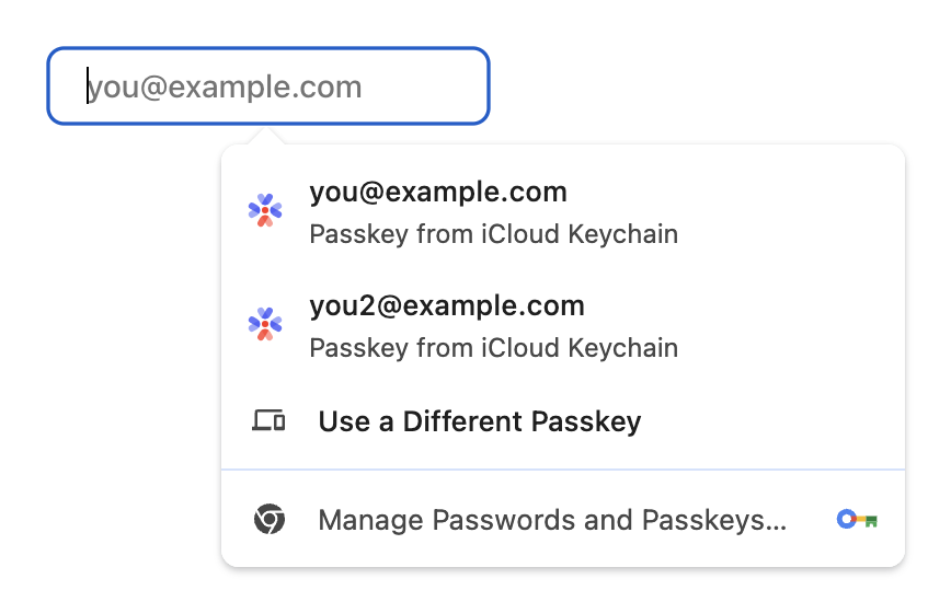 Passkey autofill in a Chrome browser.