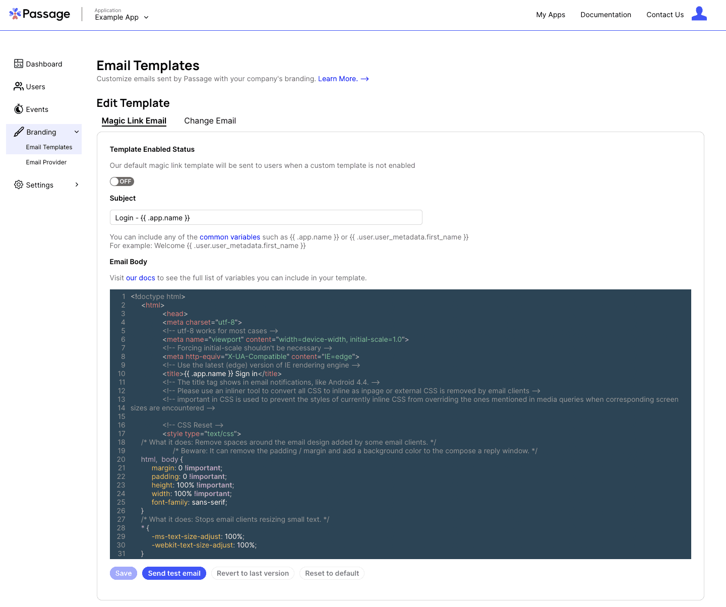 Custom email templates in console