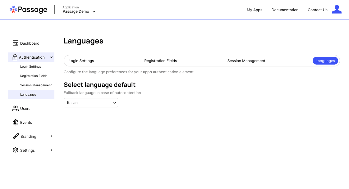 Screen showing default language settings in Console